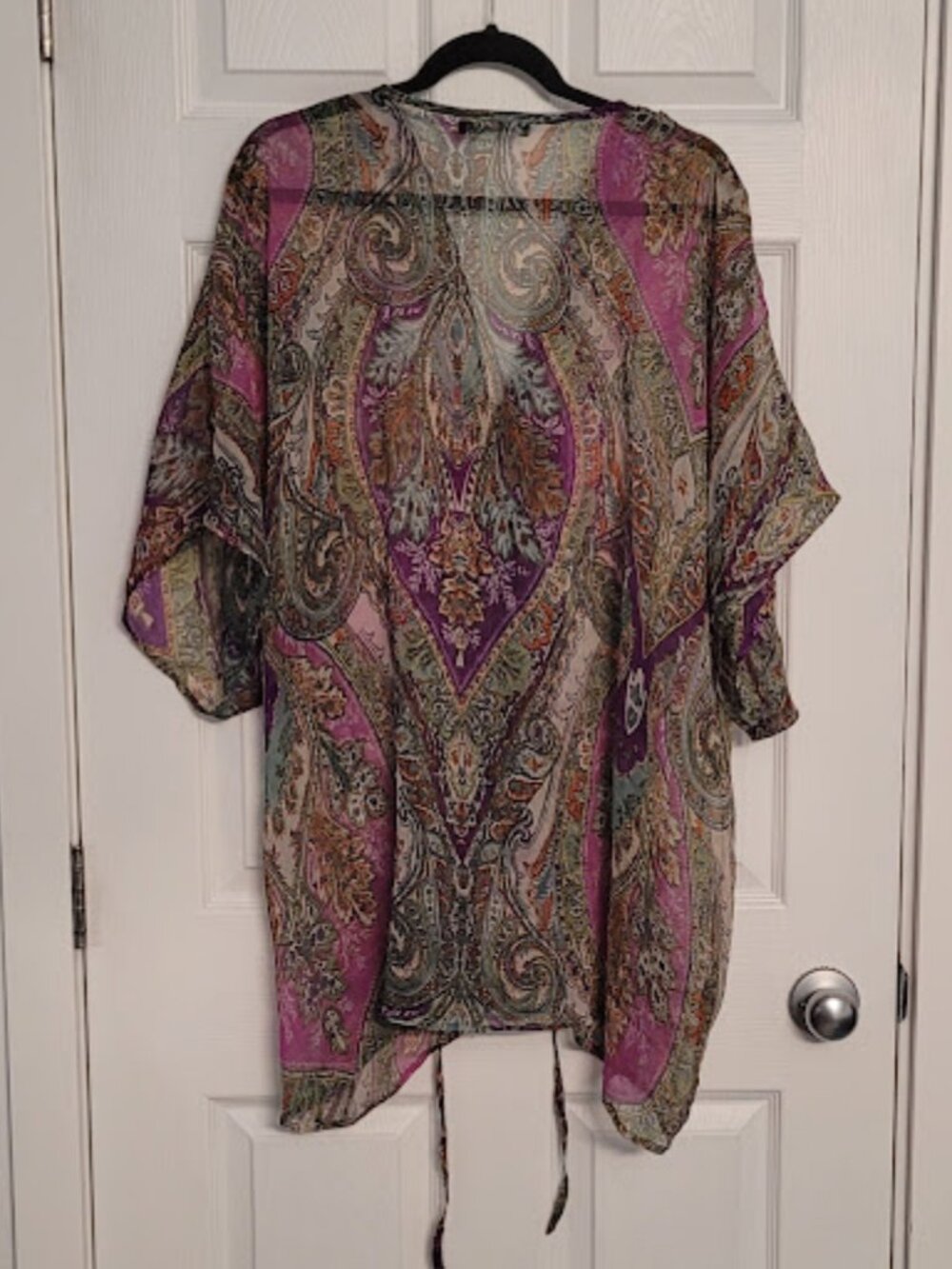 Semi Sheer Paisley Cover-Up Kimono Top lingerie w ties- Size 16/44-30 inches p2p